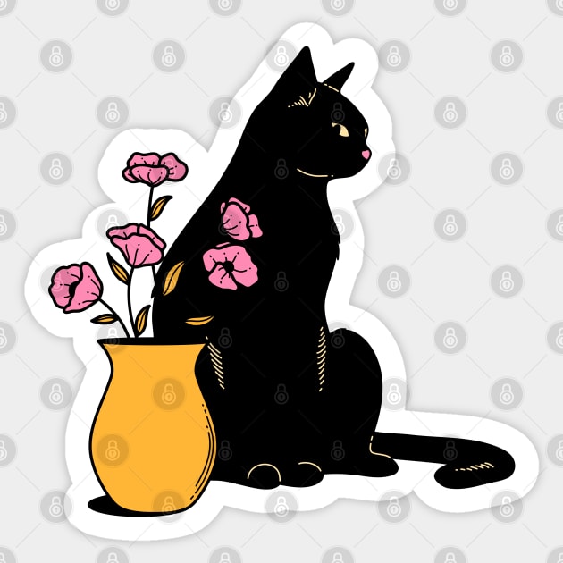 Playful Black Cat in pink Sticker by The Charcoal Cat Co.